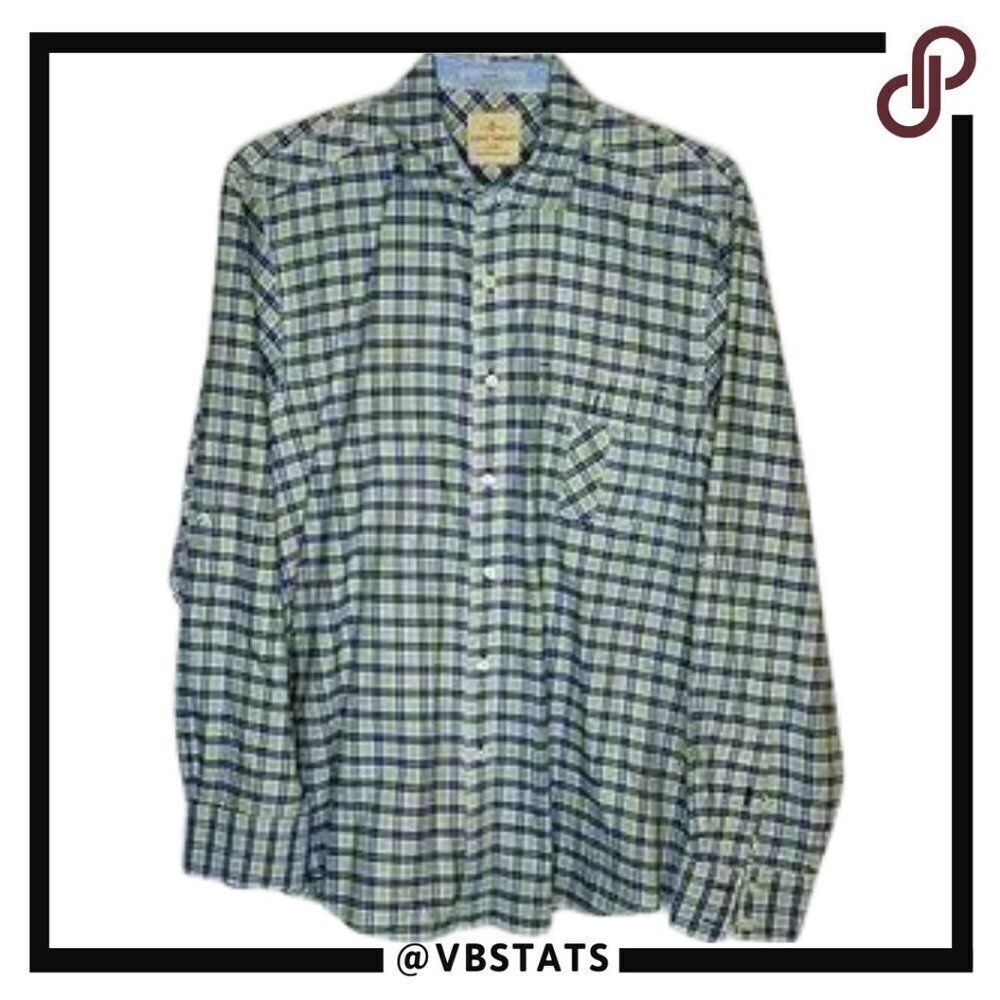 Large Tommy Bahama Green-Blue Plaid LS Shirt